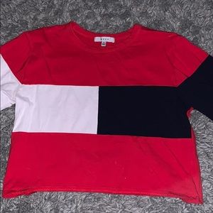 red navy and white cropped long sleeve